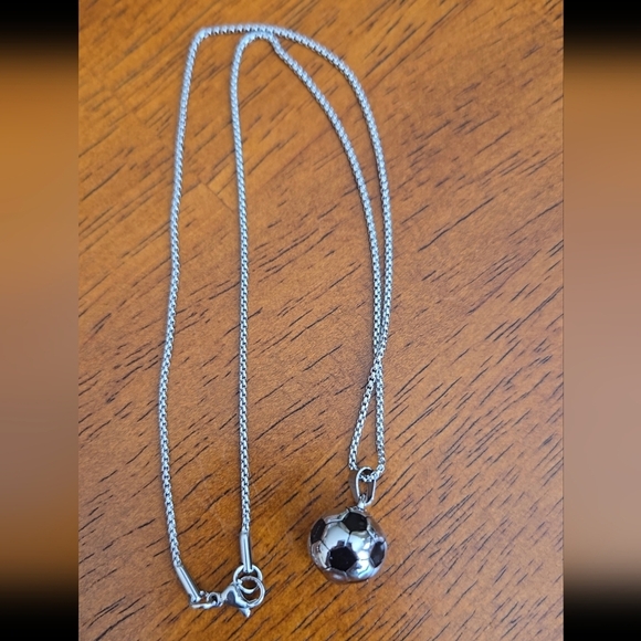 1pc Fashionable stainless Steel Sports Soccer Ball Necklace 18" - Picture 3 of 8
